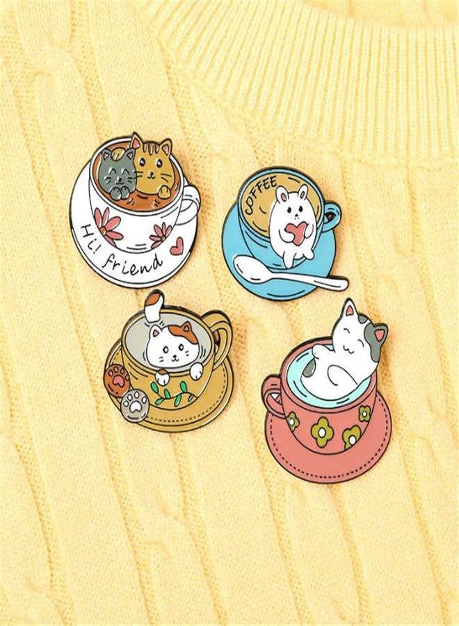 KAWADU Cute Cartoon Coffee Cat Enamel Lapel Pins 4Pcs Coffee Cup Brooch Badge Pins Cat Alloy Lapel Badges Animal Coffee Pin Clothes,Backpacks, Hats, Accessories - Image 3